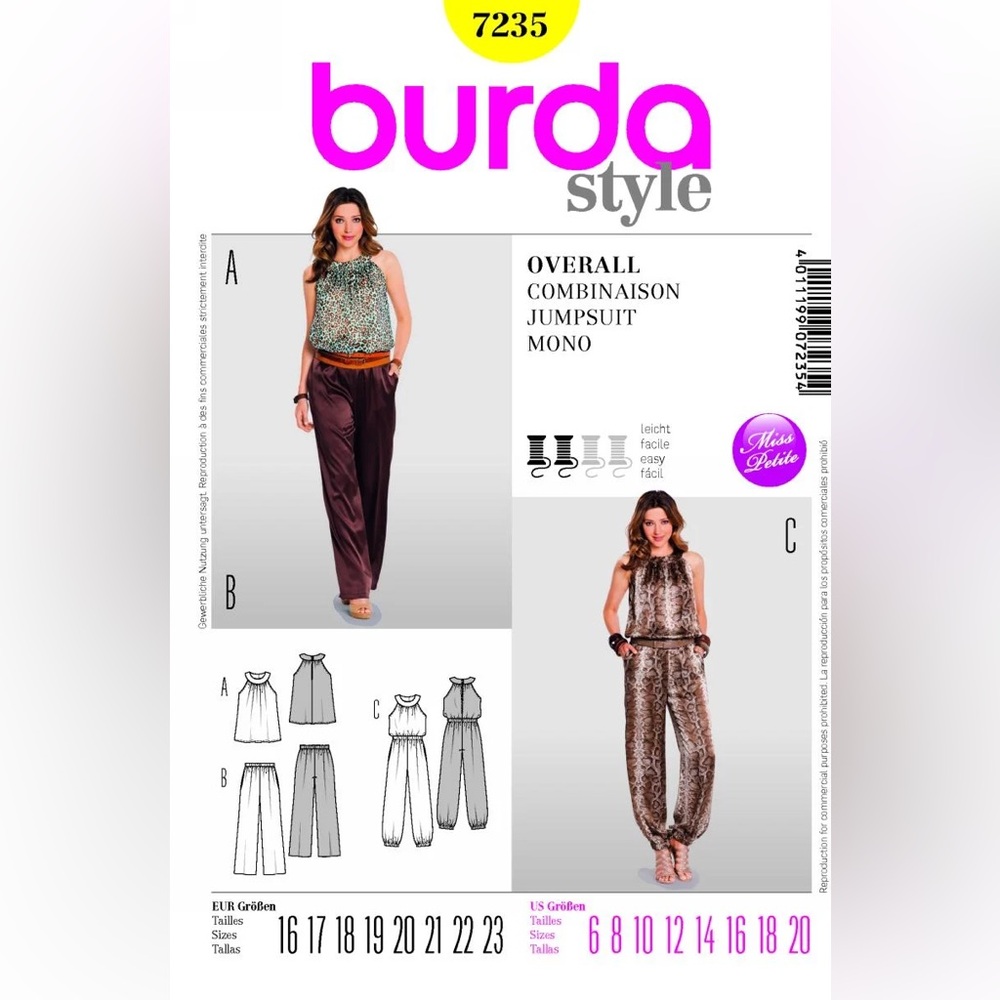 🧵 2 for 22$ 🧵 Burda Jumpsuit Sewing Pattern 7235